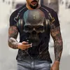 T-shirts pour hommes Vintage pour hommes Horreur Undead Skull Motif 3D imprimé à manches courtes Mode T-shirt surdimensionné Funy Casual Clothin