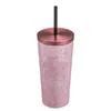 Tumblers 2023 Strohwasserflasche Luxus Schwarz Rosa Kaffeetasse Edelstahlbecher mit Deckel Diamant-Thermosbecher Trinkgeschirr 231013