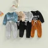 Комплекты одежды Ma Baby 03 года, одежда для маленьких мальчиков, топы с длинными рукавами и буквами, брюки, повседневная одежда, спортивный костюм 231013