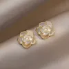 Vintage Camellia Flower Pearl Studs Kolczyki Kobiety Plaked 18K Złote S925 Srebrne kolczyki dla kobiet przyjęcie weselne