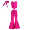 Girl S klänningar film Barbi Halloween Party Cosplay Costume Bow Sleeveless Vintage Pink Plaid Dress Rose Top Fleared Trousers Girls Clothing Set 231013