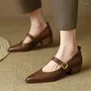 Scarpe eleganti Donna Mary Janes Moda Cinturino con fibbia Tacchi medi in pelle Décolleté vintage Tacco con venature del legno Donna