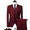 Men's Suits (Jacket Vest Pants) Mens High Quality Business Wedding 3 Pieces Suit One Buckle Solid Color Dress Set Groom Tuxedos