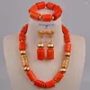 Necklace Earrings Set Latest Orange/Red/White Coral Beads African Jewelry Nigerian Wedding Bridal 21-E2