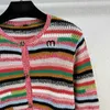 23 Autunno/Inverno Nuovo Classico Manica Lunga Contrasto Strisce Arcobaleno Mostra Cardigan Sottile e Versatile da Donna