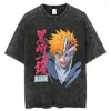 T-shirt da uomo Anime Candeggina Stampa Tshirt Vintage Lavato Uomo Streetwear Hip Hop Tee Tops Estate Casual O Collo Cotone Manica corta Unisex