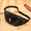 Taillentaschen Mihaivina Punk Rivet Skull Männer Taillentasche Frauen Schwarz Fanny Pack Leder Brusttaschen Weibliche Schulter Messenger Bag Bum Bags 231012