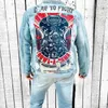 Herrenjacken DenimjackeStreet Motorrad Retro Lochjacke 2023 Herbst und Winter Persönlichkeit Schädeldruck Großhandel