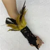 Сетчатые перчатки для женщин на Хэллоуин, косплей Y2k, манжеты с перьями, варежки без пальцев, кружевные черные длинные аксессуары для танцев с перьями