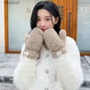 Cinco dedos luvas kawaii pelúcia luvas quentes macio inverno grosso sem dedos coreano japonês urso luvas com cordas casual ao ar livre equitação luvas quentesL231013