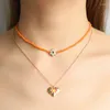 Collares colgantes Collar doble Temperamento de moda para mujer Amor con cuentas a mano Corazón Pequeña flor Esmalte Aceite de goteo