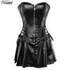 Черное платье-корсет из искусственной кожи с баской, мини-юбка с завышенной талией, сексуальное женское белье, облегающий костюм, пижама S-6XL, большой размер 1285D