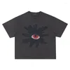 Men's T Shirts Washed Vintage Foam Flame Eye Print Shirt Men Women 1:1 Quality Gray Oversized T-shirt Top Tees