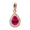 Colares Pingente Russo 585 Roxo Ouro Incrustado Droplet Red Stone Banhado Com 14K Rose Colorido Produto Presente