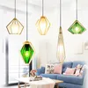 Luminárias pendentes de vidro coloridas, luminárias suspensas com diamante banhado a único, personalidade criativa, designer pós-moderno