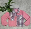 Varumärkesdesigner Kvinnor Autumn New Corduroy Pink Coats Women Plaid Patchwork Casual Jacka Lapel Single Button Short Outerwear Q635GG#