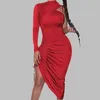 Casual Dresses Ruched Sexy Dress Women Summer Long Sleeve Elegant Evening Party Female Drawstring Midi Bodycon