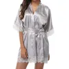 sleepwear sexy bath kimono robe bridesmaid lingerie Lace Solid night robes dressing gown bathrobe satin robe peignoir femme1256A