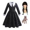 Girl S klänningar onsdag Addams Cosplay Girl Costume Long Sleeve Fantasy Spring Autumn Party Carnival Easter Halloween Costumes 4 12 år 231013