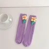 Women Socks 2023 Spring Girls' Calf Korean Version Ornaments Tulip Florets Children's Straight Plate Pile