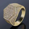 Bagues glacées pour hommes Hip Hop Designer de luxe Mens bling diamant bague hexagonale plaqué or 18 carats fiançailles de mariage or argent Ring241m