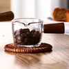 Tazze 5075100ML Tazza di vetro per caffè espresso Manico in legno Misurino per latte Latte Brocca Forniture per caffè Tazza da cucina Bicchieri Doppio fondo 231013