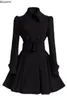 Women's Wool Blends 2023 Womens Elegant Thick Midi Length Doublebreasted Overcoat Keep Warm Aline Loose Hem Tight Waist Woolen Coat with Belt 231012