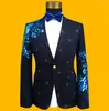 Abiti da uomo Slim Personalità della moda Paillette di lana Blu Abito formale Disegni da uomo Masculino Homme Costumi di scena Cantanti Blazer