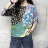 Frauen Pullover Herbst Kunst Vintage Blumen Drucken Frau Lose Nachahmung Nerz Oansatz Kragen Volle Hülse Casual Stricken Tops