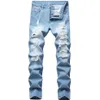 Jeans pour hommes Hommes Pantalons Long Fashion Denim Jean Bleu Trou droit Hip Hop Casual Washed Brand Dropship208L