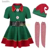 موضوع الزي 2023 Green Elf Girls Come Come Festival Santa Clause for Girls New Year Chilren Clothing Fant Dress Xmas Party Dressl231013