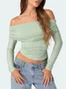 Kvinnors T -skjortor Kvinnor Sexig från axeln som går ut Tops Fairy Solid Long Sleeve Crop Top Slim Fit Stretchy Bluses