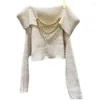 Kobiety Sweters Prepomper 2023 Kolekcja jesienna Złoty łańcuch długi rękawie Slash Neck Seige Sweter Kobiet Knitting Pullover GL662