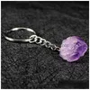 Nyckelringar Natural Stone Amethyst Keychain Rough Mineral Prov Single Crystal Irregar Key Ring Bag Hanging Jewelry Pendant Will och DHPCE