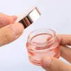 Pink Glass Face Cream Jar Pot Tomt tjock glasflaska Kosmetisk grädde burkbehållare med rosguldlock och inre foder 5G 10G 15G 20G PKSI