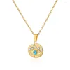 Pendentif Colliers Devil's Eye Collier en acier inoxydable rond Zircon Bijoux en pierre naturelle pour femmes Chaîne de couleur or 18 carats