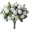 Fleurs séchées 10 têtes fleur artificielle soie Rose blanc feuilles d'eucalyptus pivoine Bouquet fausse fleur pour Table de mariage Vase de fête décor à la maison 231013