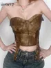 Magliette da donna Weekeep Top corto in pelle vintage Stile punk Rivetto a stella cucito senza spalline Zip UP Corsetto Top Donna senza maniche Skinny