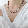 Choker ALLME Charms 18K Gold PVD Plated Titanium Steel Multicolor Natural Stone Freshwater Pearl Beaded For Women