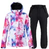 Skianzüge Warmer, bunter Skianzug für Damen, wasserdicht, winddicht, Snowboardjacke und Hose, Set für Damen, Outdoor-Schneekostüme 231012