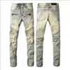 2022 Designer heren jeans hiphop mode rits gat wassen jean broek retro gescheurde vouw stiksels mannen ontwerp motorrijden cool s185F