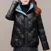 Kadın Trençkotları Sonbahar Kış Parlak Yüzü Kadınlar Parkas Drawstring Çiçek Moda Zarif Kısa Kırk Make Ofis Leydi İnce