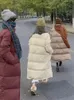 Женские пуховые парки, корейская толстая однотонная длинная куртка, женское пальто с отложным воротником, свободные рукава, 2023, зимняя женская теплая повседневная одежда на молнии, 231012