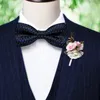 Neck Ties Dark Blue Plaid Necktie Bowtie Set For Man Luxury Men Tie Clip Set corbatas para hombre Waistcoat Accessories Gift 231013