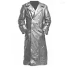 Men's Jackets Fashion Solid Colour Pu Trench Coat Style Slim Leather Long Jacket