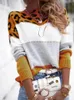 Kvinnors tröjor Leopard tryckt kvinnor Oneck tröja Löst stickad Autumn Fashion Female Jumper Pullover 2023 Långärmad avslappnad toppar 231012