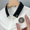 Polos masculinos verão bonito estação moda marca lazer negócios bordado camisa polo fino ajuste manga curta frisado tecido camiseta