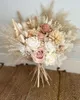装飾的な花ウェディングブライドブーケ花嫁介添人パンパスパームドライブーケを自由ho放な結婚式用ブライダルアニバーサリー装飾