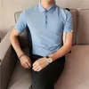 Polos pour hommes Marque de mode Revers Couleur unie Business Formel Social Polo à manches courtes Été Loisirs Slim Slim Bouton T-shirt Top