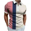 Polos masculinos de alta qualidade camisa polo 2023 listras manga curta t-shirts casual negócios zíper topos roupas verão para meninos